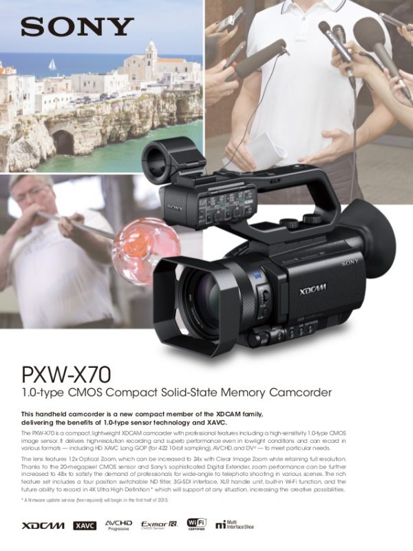 Sony PXWX70 HD422 Hand Held Camcorder - Image 2