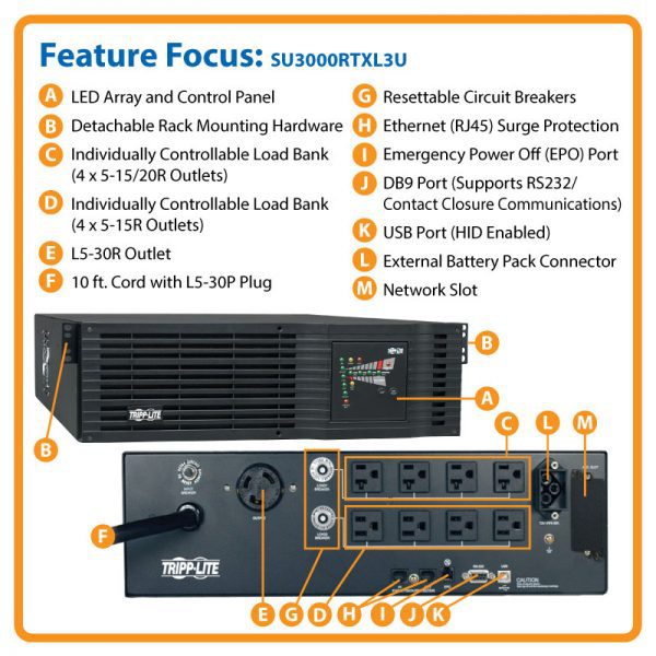 Tripp Lite SmartOnline SUINT3000RTXL2U 3000 VA Tower/Rack Mountable UPS - Image 4