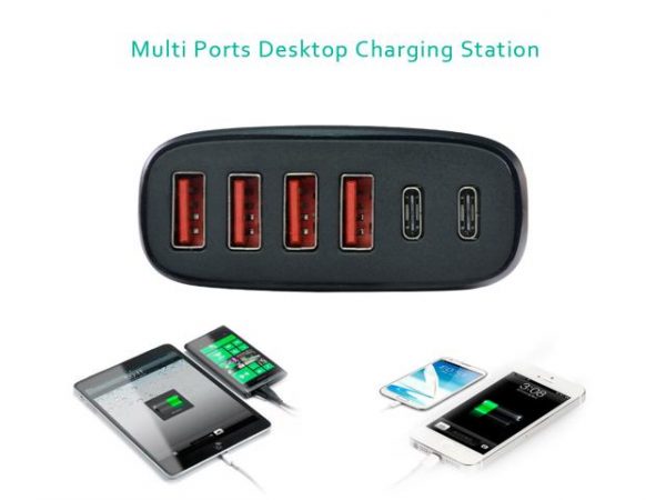 USB C Charging Station, Desktop Smart Multi Port USB Charging Station with  LCD Display for Multiple Devices, 8 Ports 60W/12A USB Charger Station for  iPad iPhone Android Phone and Tablet (White) 