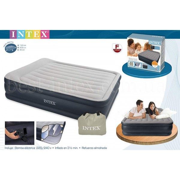 Intex Deluxe Pillow Rest Raised Queen AirBed - 67738