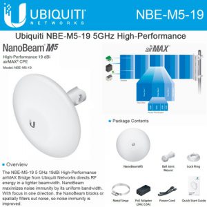 Ubiquiti Nanobeam M5 NBE-M5-19 Outdoor 5GHz 19dBi Antenna airMAX Bridge