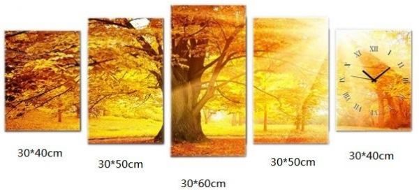 5 Pieces Set Wall Clock Picture Clock Wall Art Canvas Print - Image 2