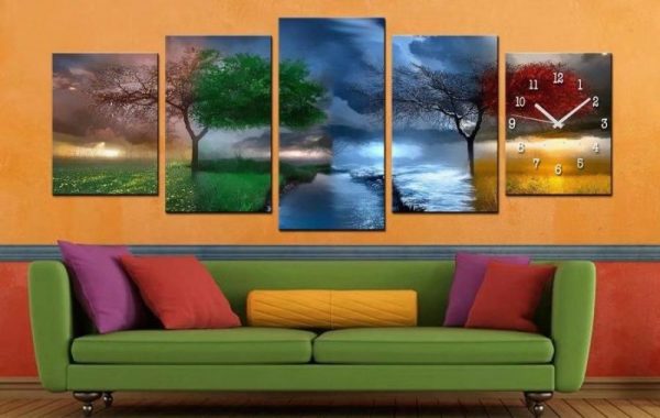 5 Pieces Set Wall Clock Picture Clock Wall Art Canvas Print