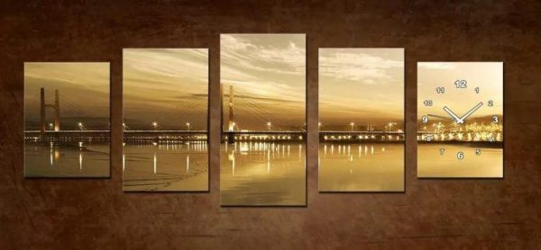 5 Pieces Set Wall Clock Picture Clock Wall Art Canvas Print - Image 3