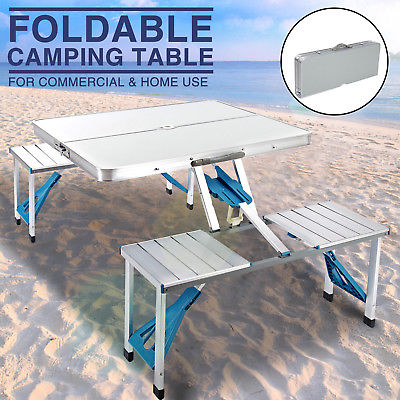 Details about   Aluminum Folding Camping Picnic Table With 4 Bench Chair Stool Seat Portable Set 