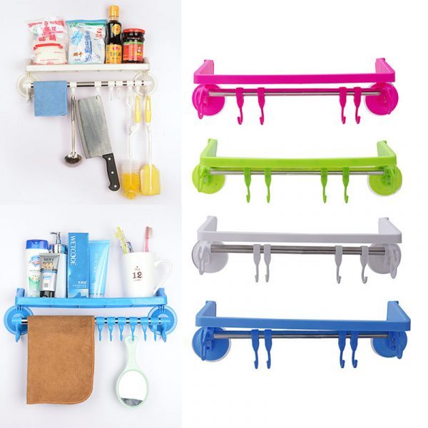 Bathroom Sucker Shelf Shower Corner Storage Caddy Holder Rack Hook Organizer - Image 2