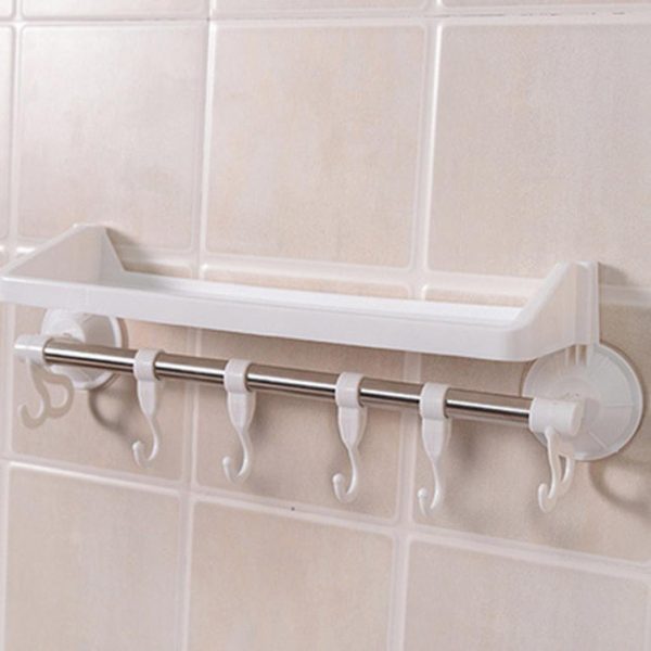 Bathroom Sucker Shelf Shower Corner Storage Caddy Holder Rack Hook Organizer