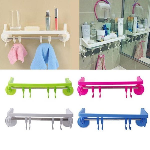 Bathroom Sucker Shelf Shower Corner Storage Caddy Holder Rack Hook Organizer - Image 4
