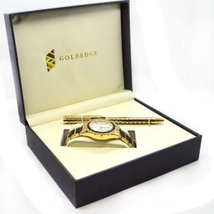 GoldEdge Unisex Watch & Pen with Crystals Gift Set