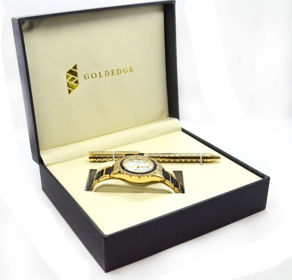 GoldEdge Unisex Watch & Pen with Crystals Gift Set