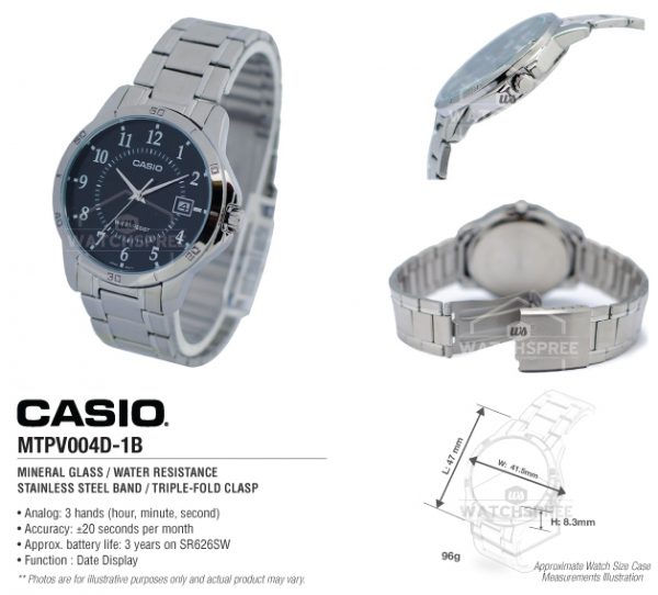 Casio  - MTPLTP-V004D-1B Couples Black Dial Stainless Steel Band Couple Watch - Image 7