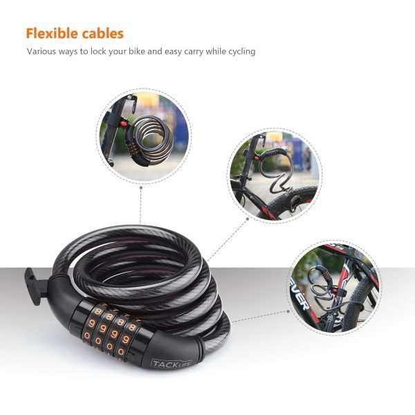 TACKLIFE Bike Lock Cable HCL1C 4 Digit Resettable Combination Bike Cable Self Coiling Bicycle Cable Tech Nuggets