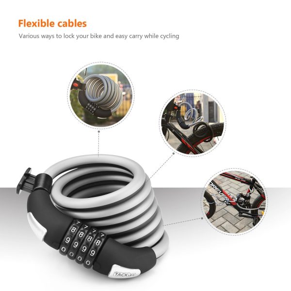 180cm/6ft Heavy Duty Bike Lock Combination Cable Lock for Bicycle TACKLIFE HCL2C Bicycle Lock with 4-Digit Resettable Number Scooter Grills and Other Items That Need to Be Secured 