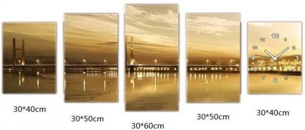 5 Pieces Set Wall Clock Picture Clock Wall Art Canvas Print - Image 5