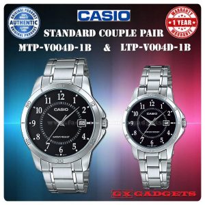 Casio  - MTPLTP-V004D-1B Couples Black Dial Stainless Steel Band Couple Watch