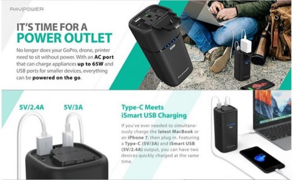 RAVPower (RP-PB054) 20100mah Built-in AC Outlet Universal Power Bank PowerBank - Image 6