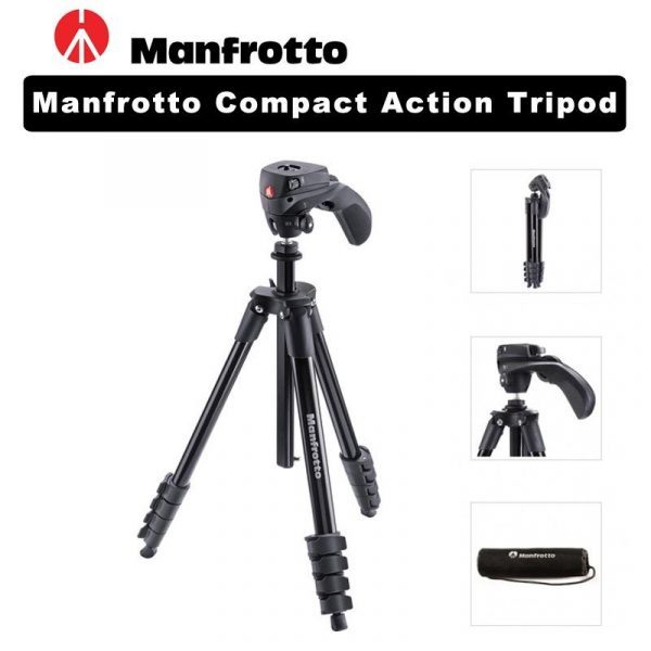 Black Manfrotto Compact Action Portable Collapsible Tripod 