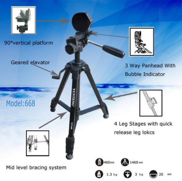 Yunteng VCT 668 VCT-668 Professional Flexible Tripod with Damping Head Fluid Pan - Image 4