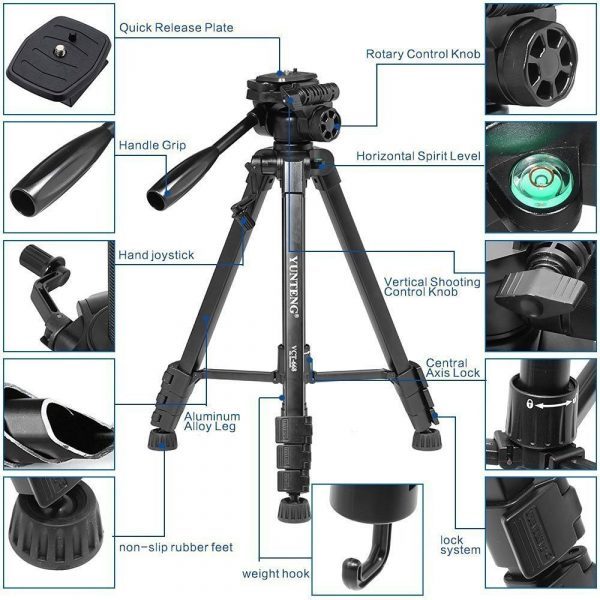 Yunteng VCT 668 VCT-668 Professional Flexible Tripod with Damping Head Fluid Pan - Image 9