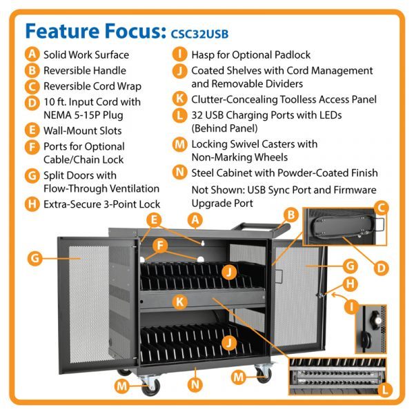 Tripp Lite Device USB Charging Station Cart with Sync for iPad and Android Tablets - Image 5