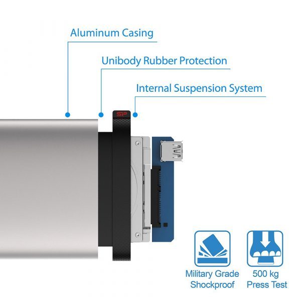 Silicon Power 4TB Compatible Type C USB 3.0 Rugged Armor A85 Military Grade IP68 Shockproof / Waterproof External Hard Drive - Image 2