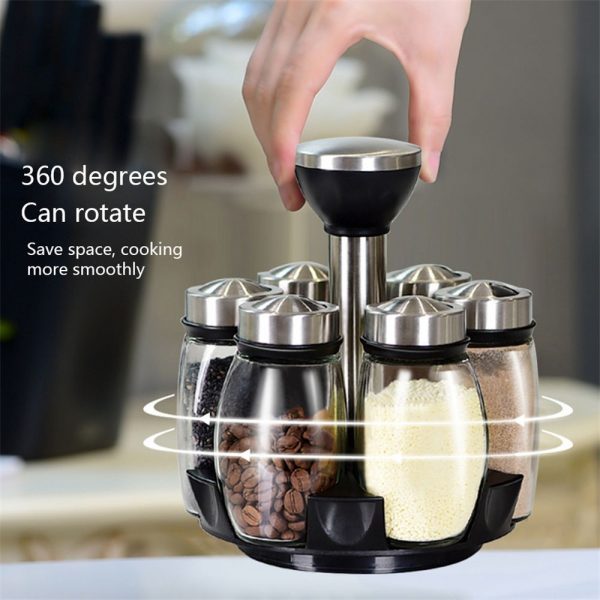 7Pcs/Set Rotating Glass Cruet Condiment Set - Image 3
