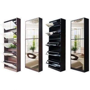 Mirror Shoe Cabinet Living Room Shoe Rack with 5 Drawers