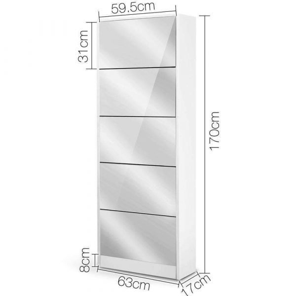 Mirror Shoe Cabinet Living Room Shoe Rack with 5 Drawers - Image 9