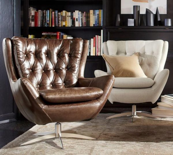 Wells Leather Swivel Armchair