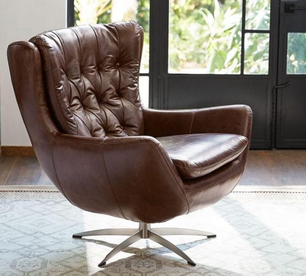 Wells Leather Swivel Armchair - Image 7